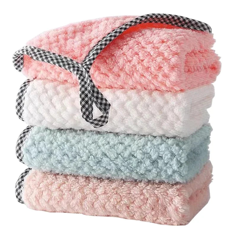 1 5 Kitchen Towels Hangable Cleaning Cloth Tableware Dish Microfiber Zpaxo Random color 5pcs