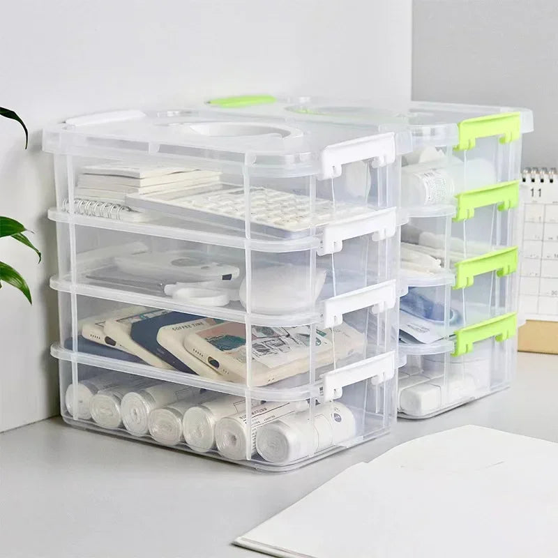 4-layer Transparent Plastic Storage Box Cover Partitioned Drawer Zpaxo