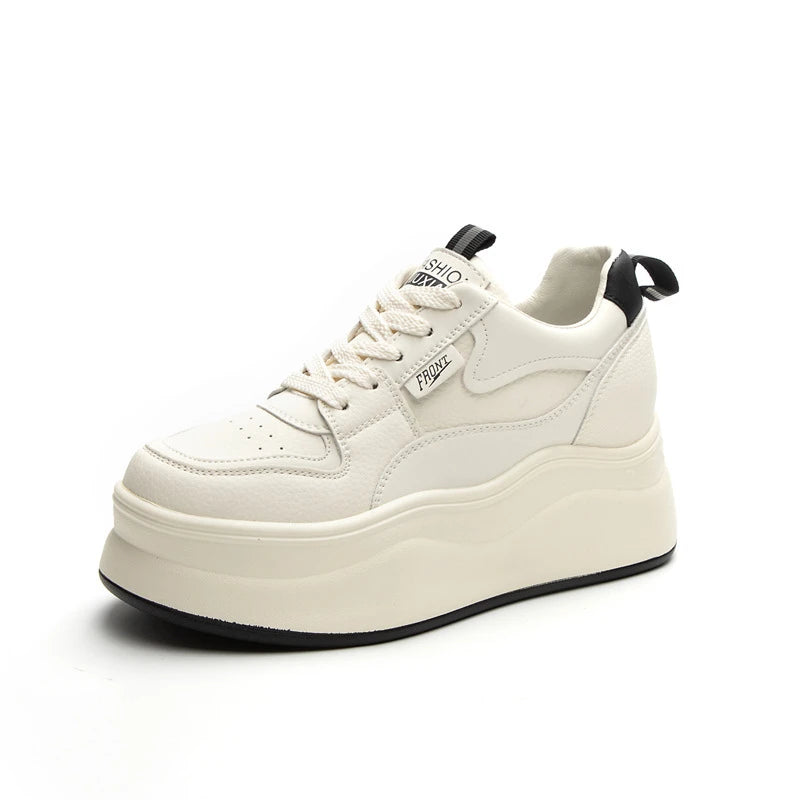 Womens White Leather Platform Sneakers Hidden Heel Lift Casual Low Zpaxo 628 Black 34 China Mainland