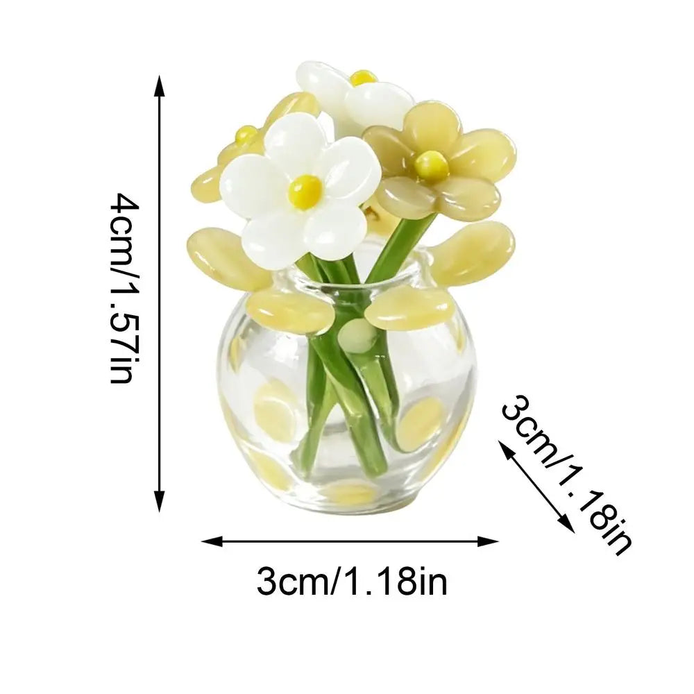 Mini Glass Flowers Artificial Bouquet Small Vase Handmade Green Zpaxo Yellow
