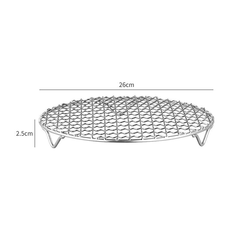 ▶Round Air Fryer Rack With Legs Stackable Grid Grilling Rack Stainless Steel Anti-corrosion For Home Kitchen Oven Steamer Cooker Zpaxo 26cm
