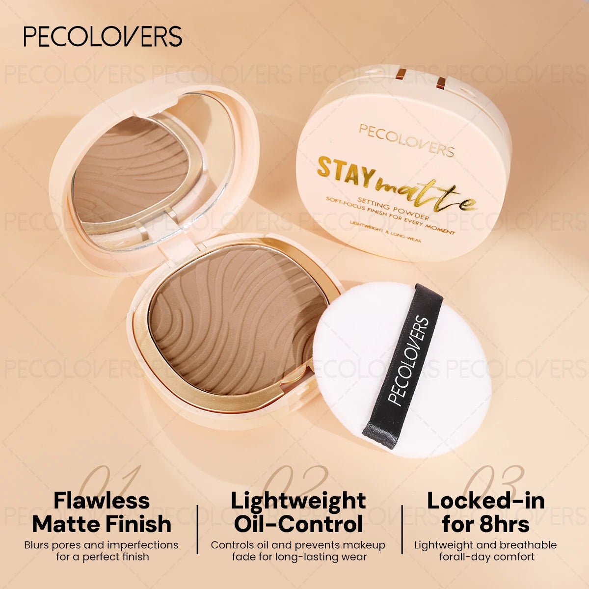 1PC Pressed Powder Foundation, Waterproof, Matte Finish, Full Coverage, Non-Sticky, for All Skin Types, Light to Medium Tone Zpaxo