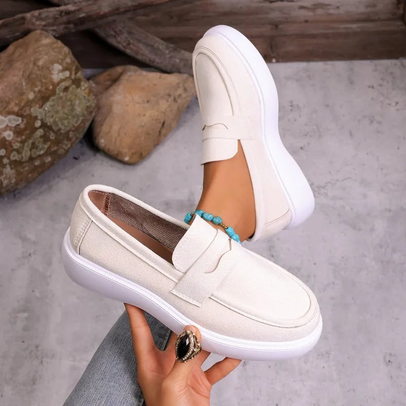 2026 Women's Sneakers Spring Slip Thick Soled Comfort Shoes Suede Zpaxo Beige 43