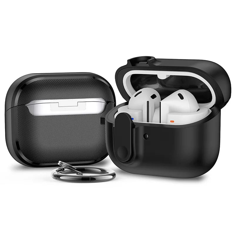 Secure Lock Case Samsung Galaxy Buds 3 Keychain Shockproof Protective Zpaxo Black For Buds 3