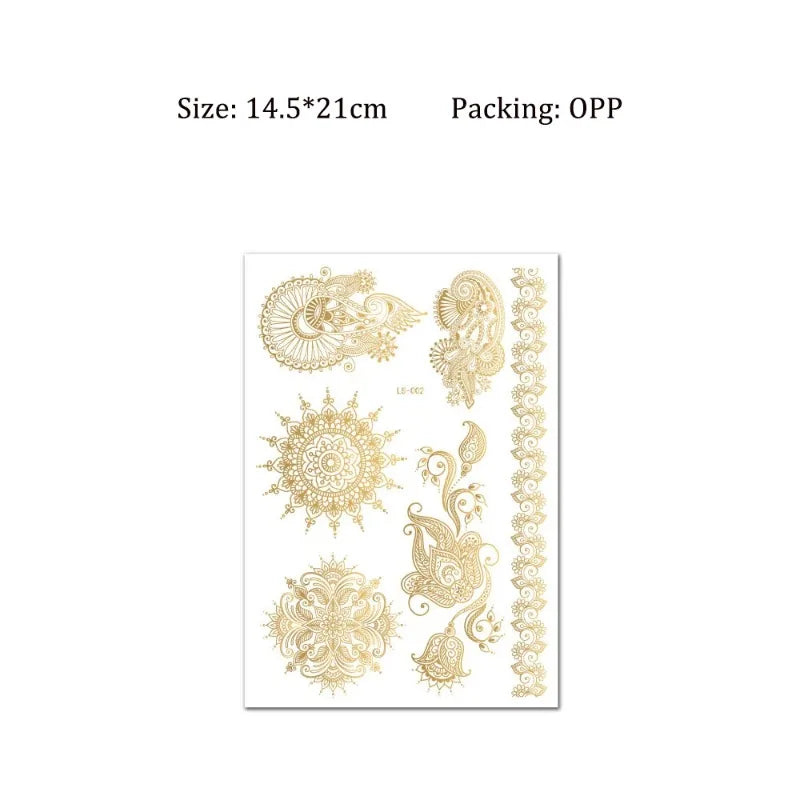 Waterproof Temporary Tattoo Sticker Flower Mandala Henna Rose Gold Zpaxo Gold 002