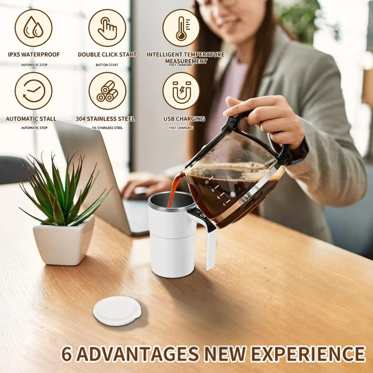 Self Stirring Mug Automatic Mixing Coffee Cup Heat Resistant Zpaxo