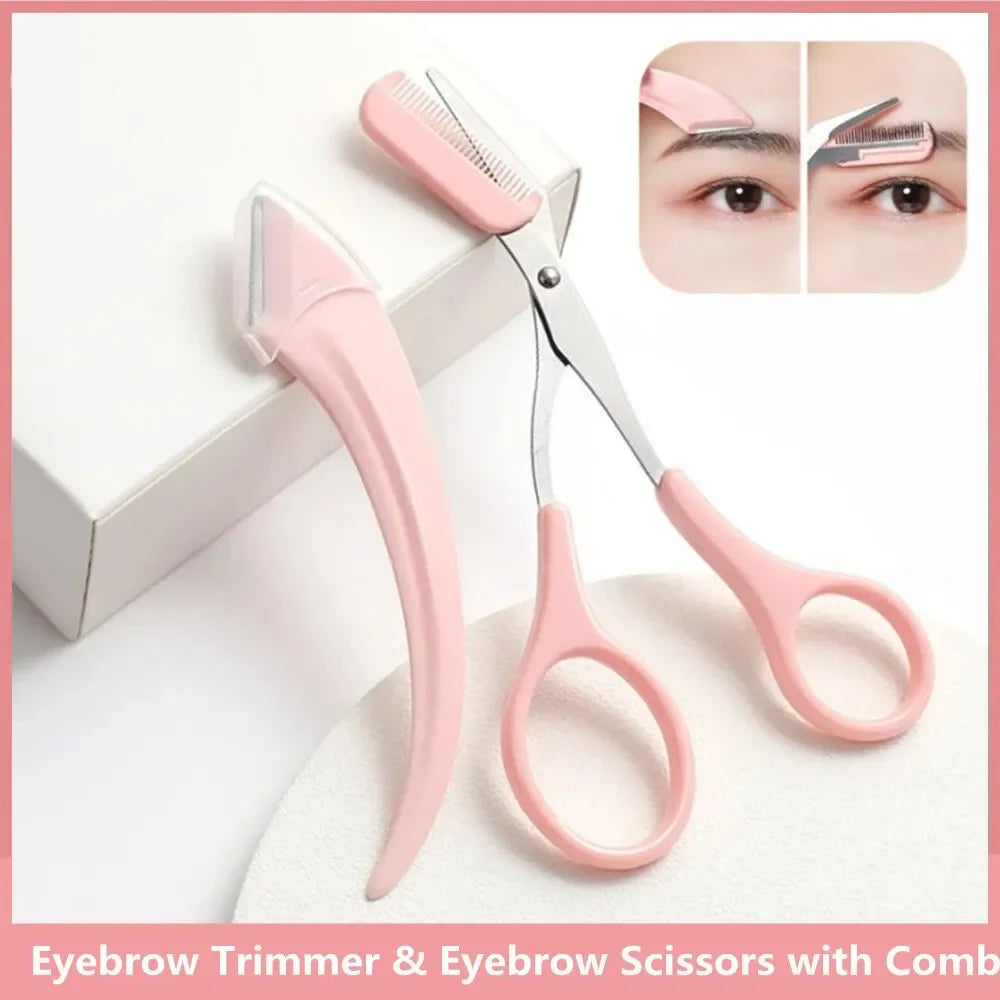 Women Eyebrow Scissors Comb Brow Trimmer Scraper Trimming Knife Face Zpaxo