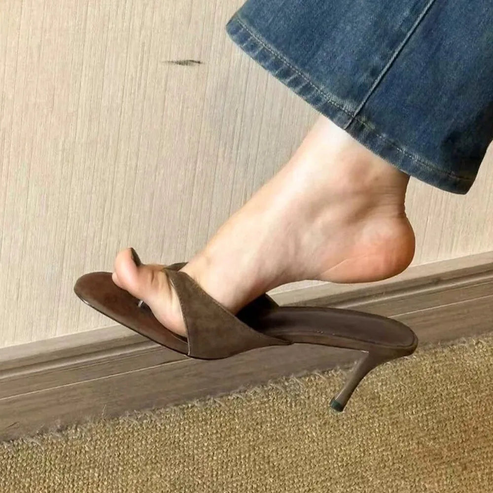 Fashion Round Toe Women's Thin Heel Sandals Flip Flops Slippers Zpaxo
