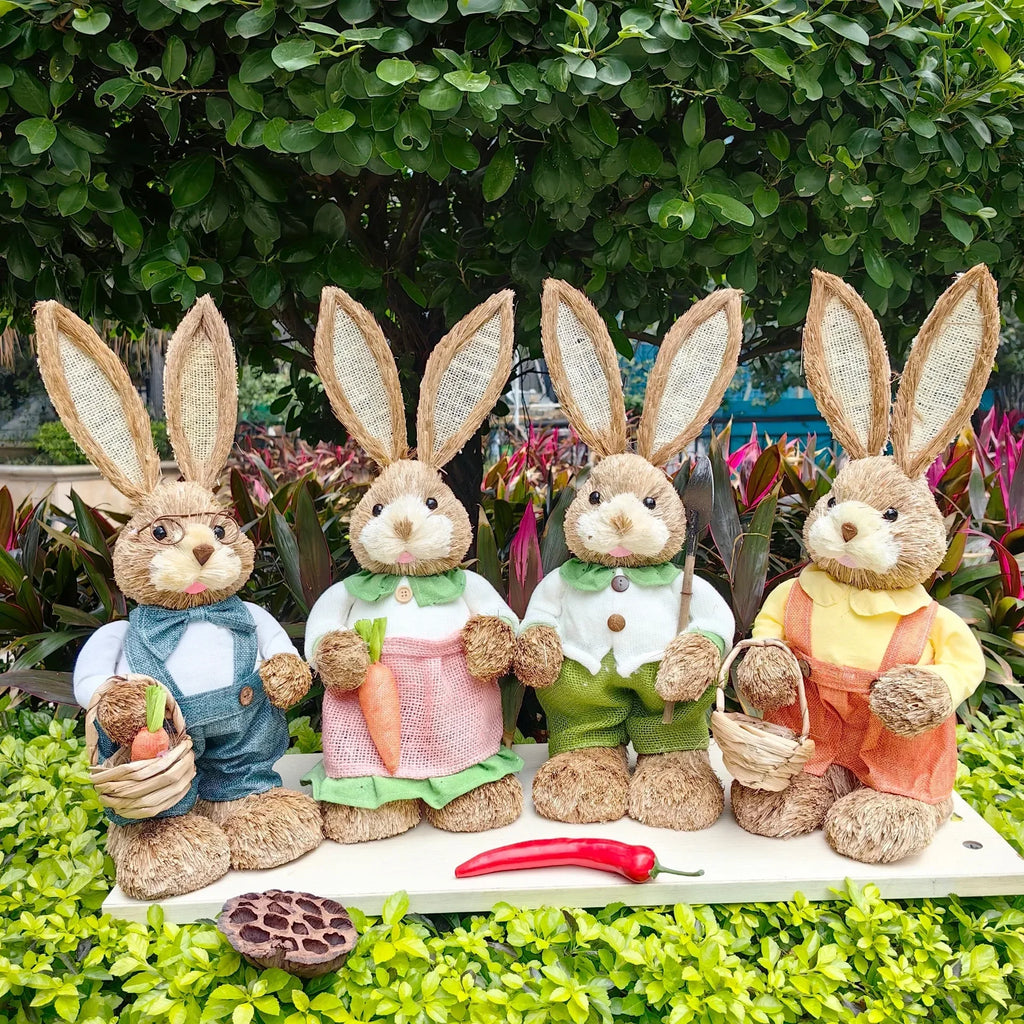 Easter Bunny Handwoven Grass Rabbit Decoration Cute Craft Home Decor Zpaxo
