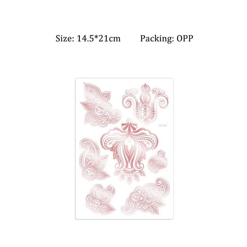 Waterproof Temporary Tattoo Sticker Flower Mandala Henna Rose Gold Zpaxo Rose Gold 012
