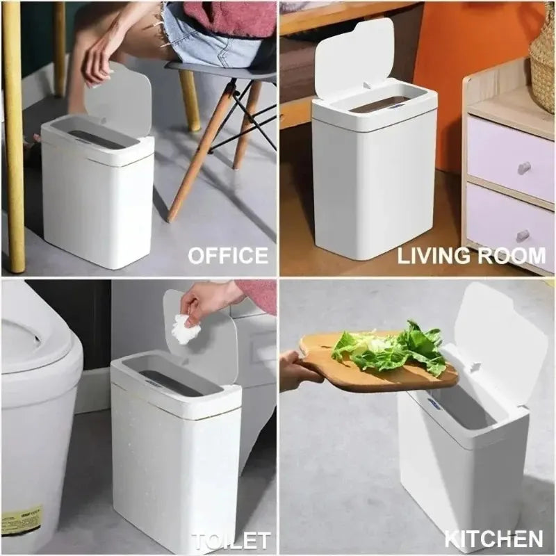 White Touchless Smart Sensor Trash Can Electronic Bathroom Garbage Zpaxo