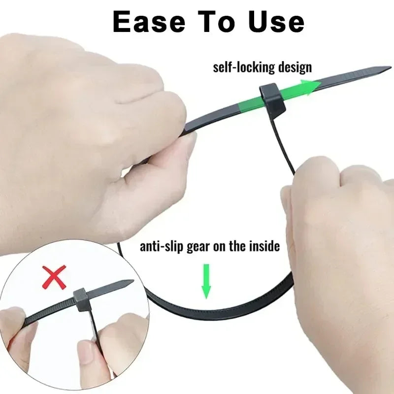 100-1000PCS Self-locking Plastic Nylon Tie Black Fastening Strap Cable-Tie-Set Cable Zip Tie Fastening Ring Zip Wraps Strap Tie Zpaxo