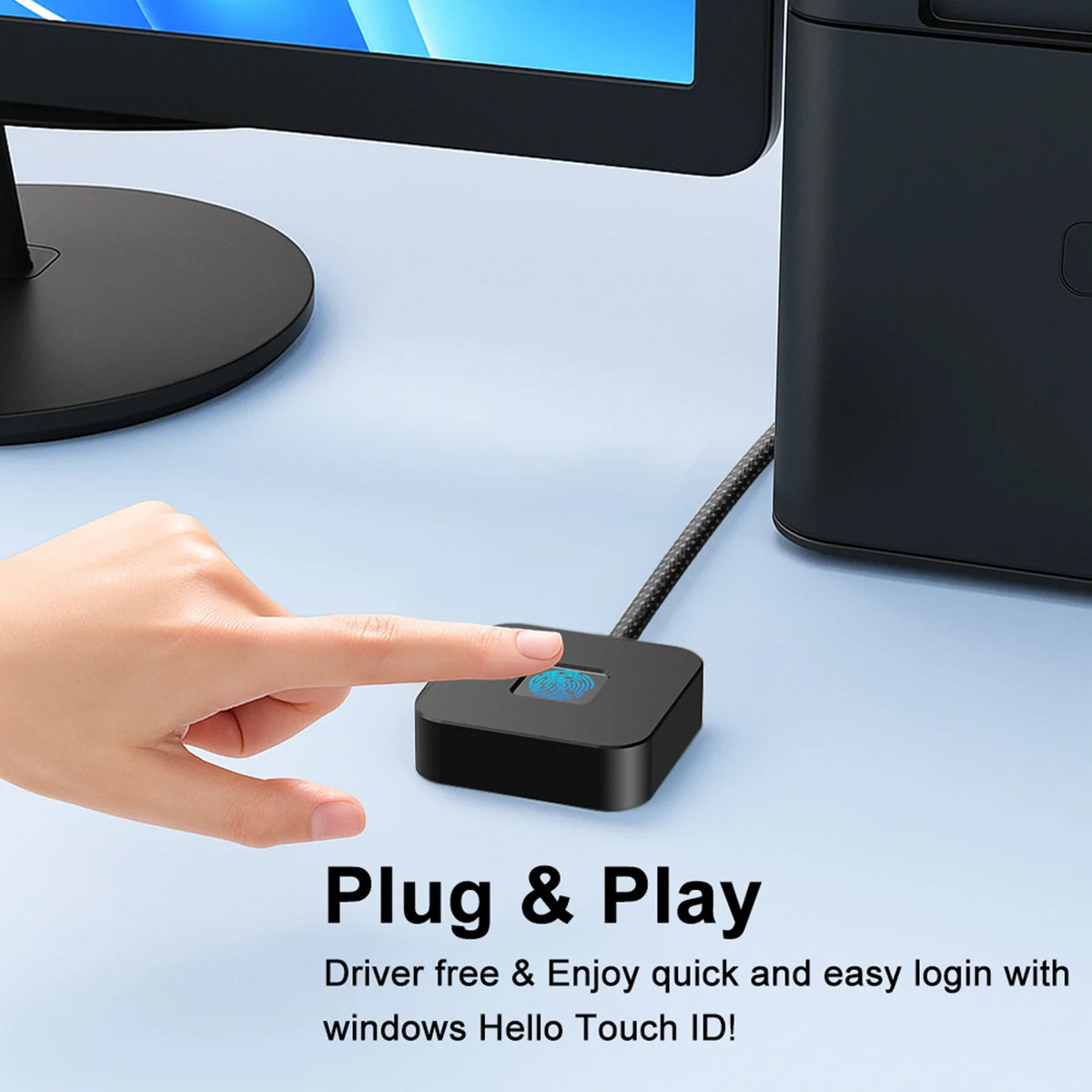 USB Fingerprint Reader 5ft Cable Windows Hello Biometric Login 10 11 Zpaxo