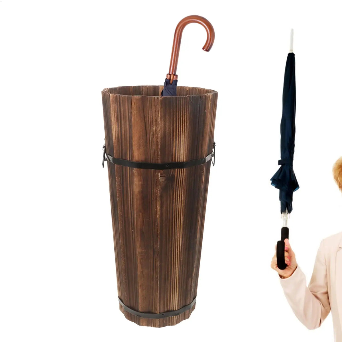 Wooden Umbrella Bucket Stands Large Capacity Storage Organizer Cane Zpaxo
