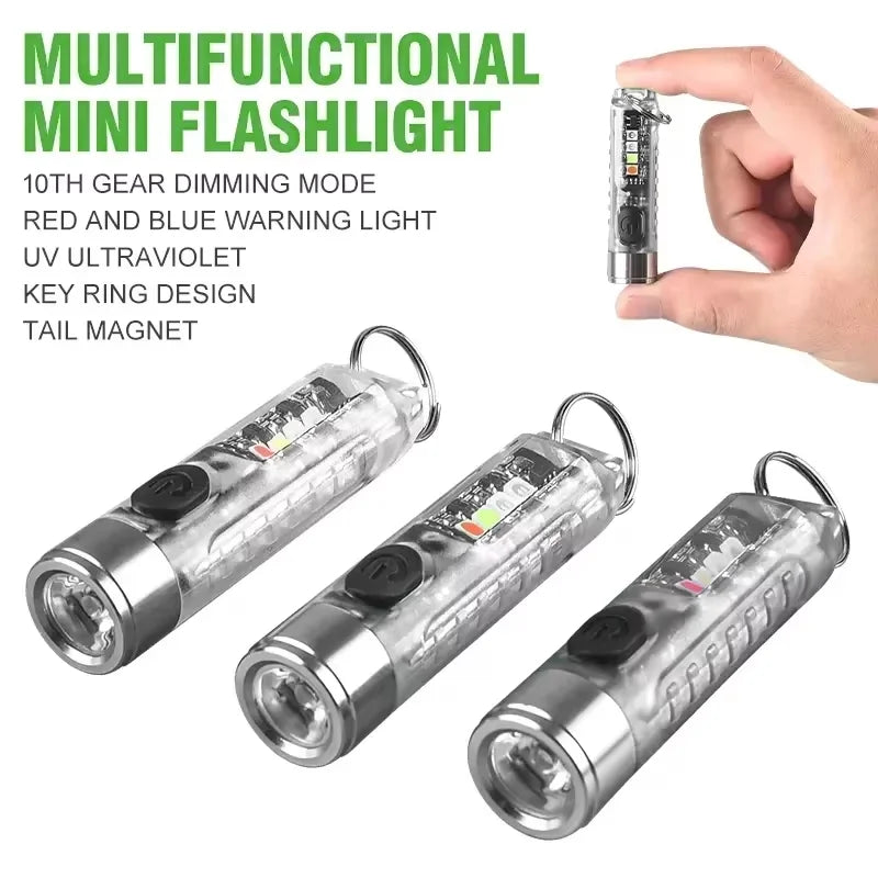 Outdoor Strong Light LED Flashlight Mini Portable Keychain USB Zpaxo