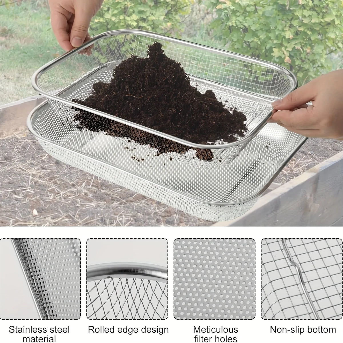 Stainless Steel Soil Sieve Mesh Gardening Rock Filtering Composting Zpaxo