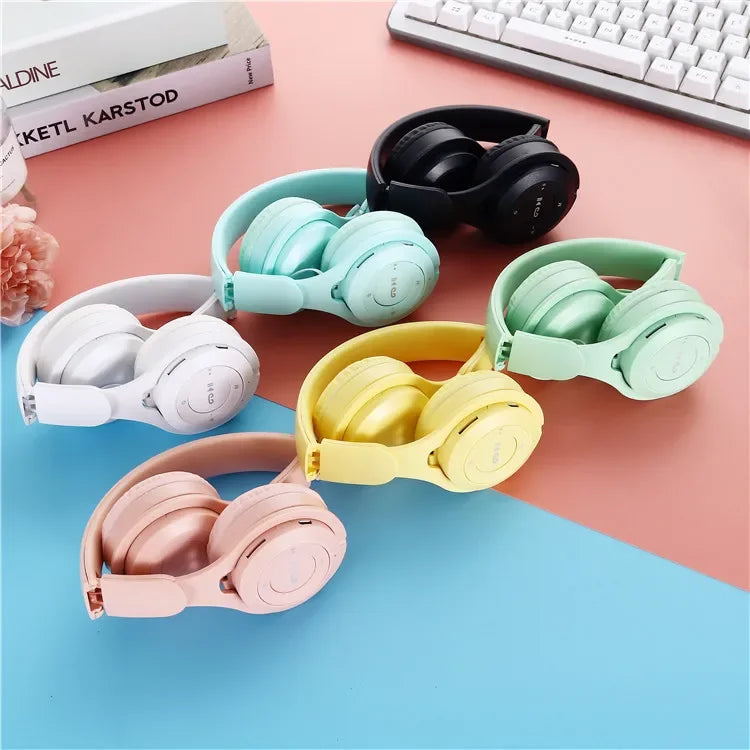 Macaron Headphones Kids Wireless Bluetooth Headphone Stereo Headband Gaming Headset with Mic Gamer Girl Gift for Mobile Tablet Zpaxo