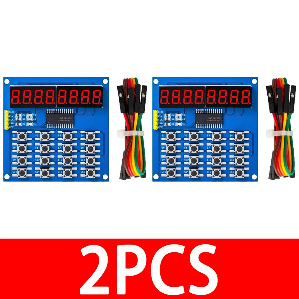 TM1638 Digital LED Display 8-Bit Tube Board 3-Wire 16 Keys 8 Bits Zpaxo 2CPS