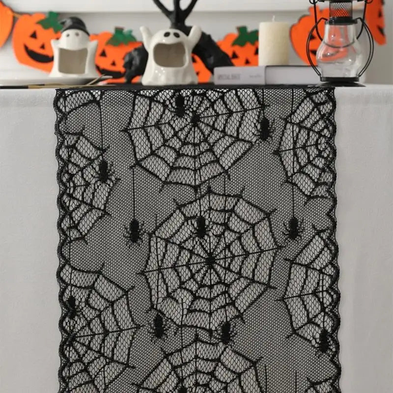 Elegant Black Lace Halloweens Tablecloth Polyester Fabric Party Zpaxo