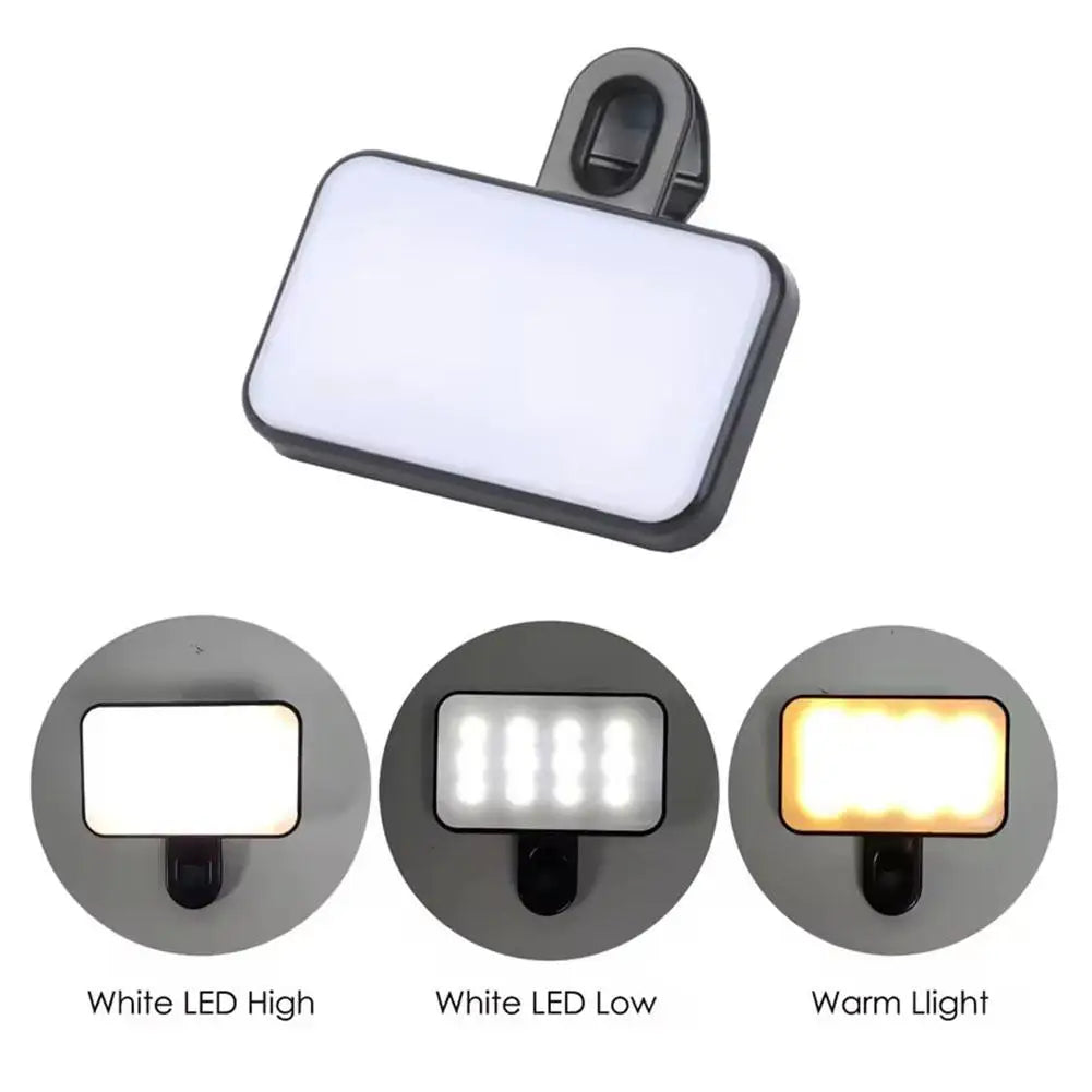 Portable Mini LED Selfie Fill Light 3 Modes Adjustable Brightness Rechargeable Clip On For Mobile Phone Laptops Live Video Light Zpaxo