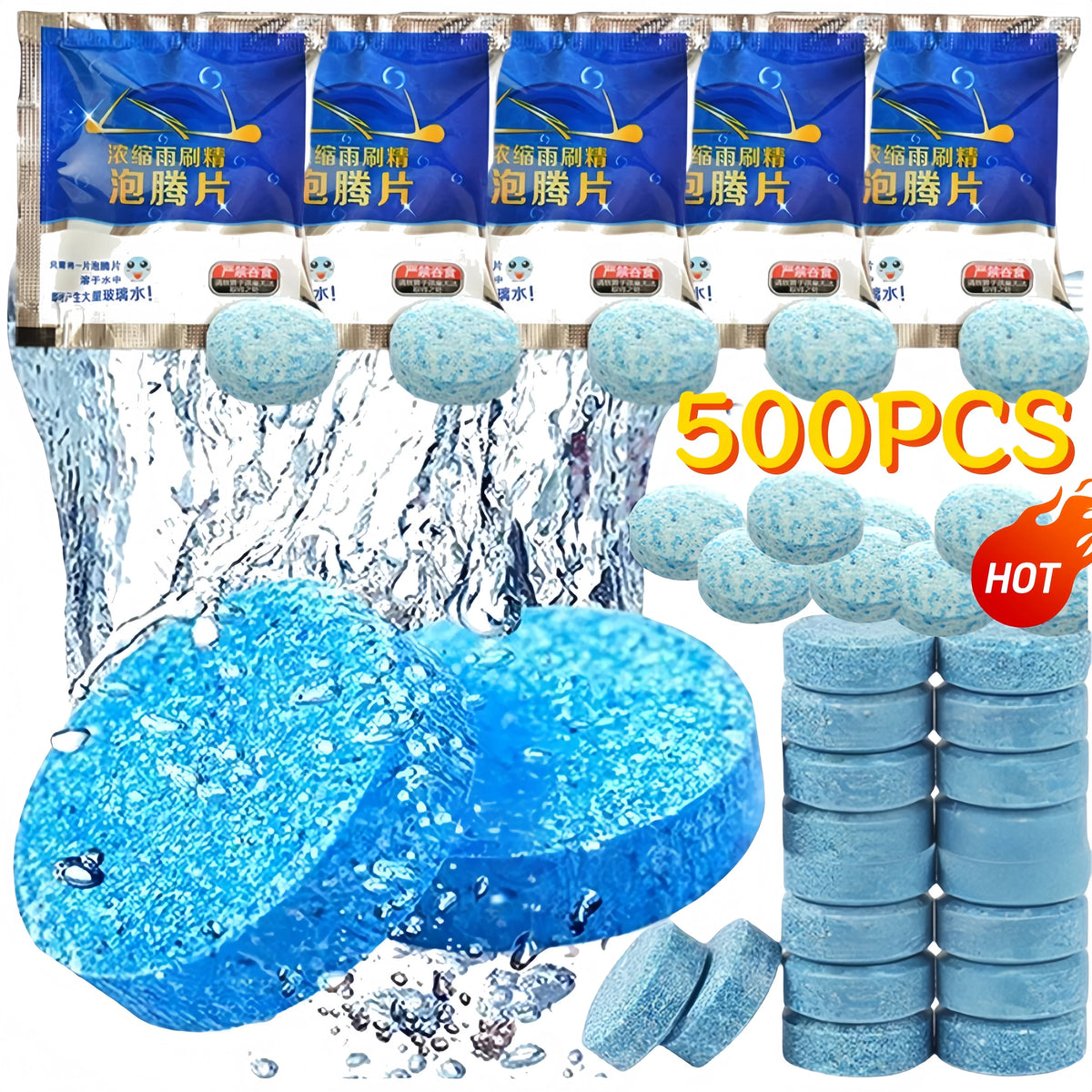 500- Car Windscreen Solid Cleaner Effervescent Tablet Auto Dust Wiper Zpaxo