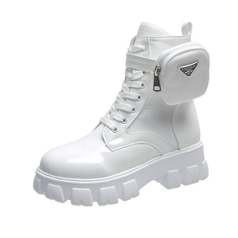 2024 Women Thick-soled Leather Boots Casual Fashion Lace-up Nylon Zpaxo White 1 43(Foot 26.5cm) China Mainland