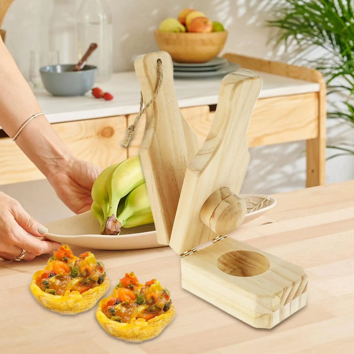 Wooden Plantain Press Maker Banana Masher Kitchen Tool Cooking Fried Zpaxo