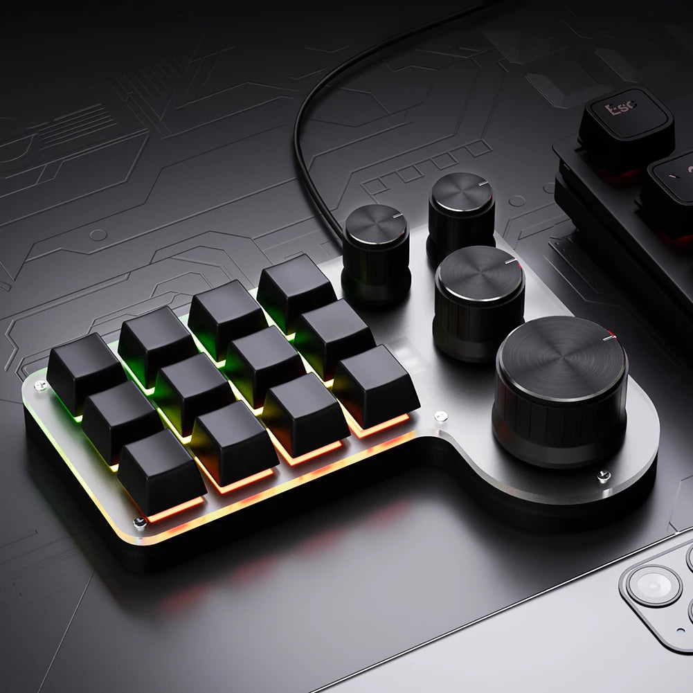 12 Keys 4 Knobs Programming Macro Keyboard Red Switch USB Wired Zpaxo