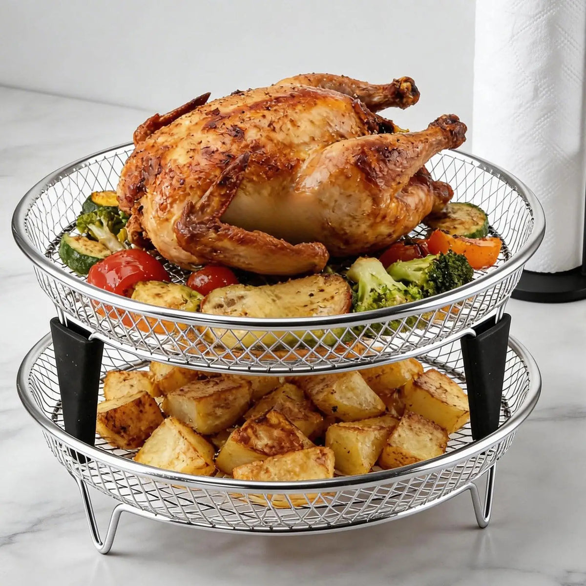 Air Fryer Tray Stainless Steel Stackable 2-Piece Rack Oven Broiling Zpaxo