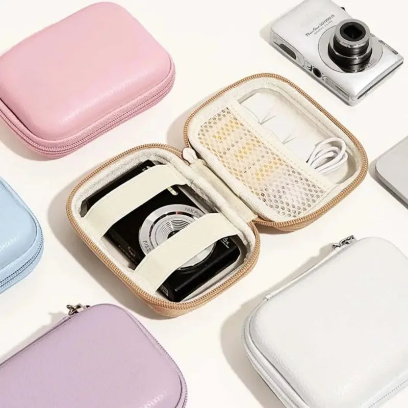 PU Leather Hard Shell Digital CCD Camera Case Small Travel Cameras Storage Holder Bag for SD Card Camera Accessories Zpaxo