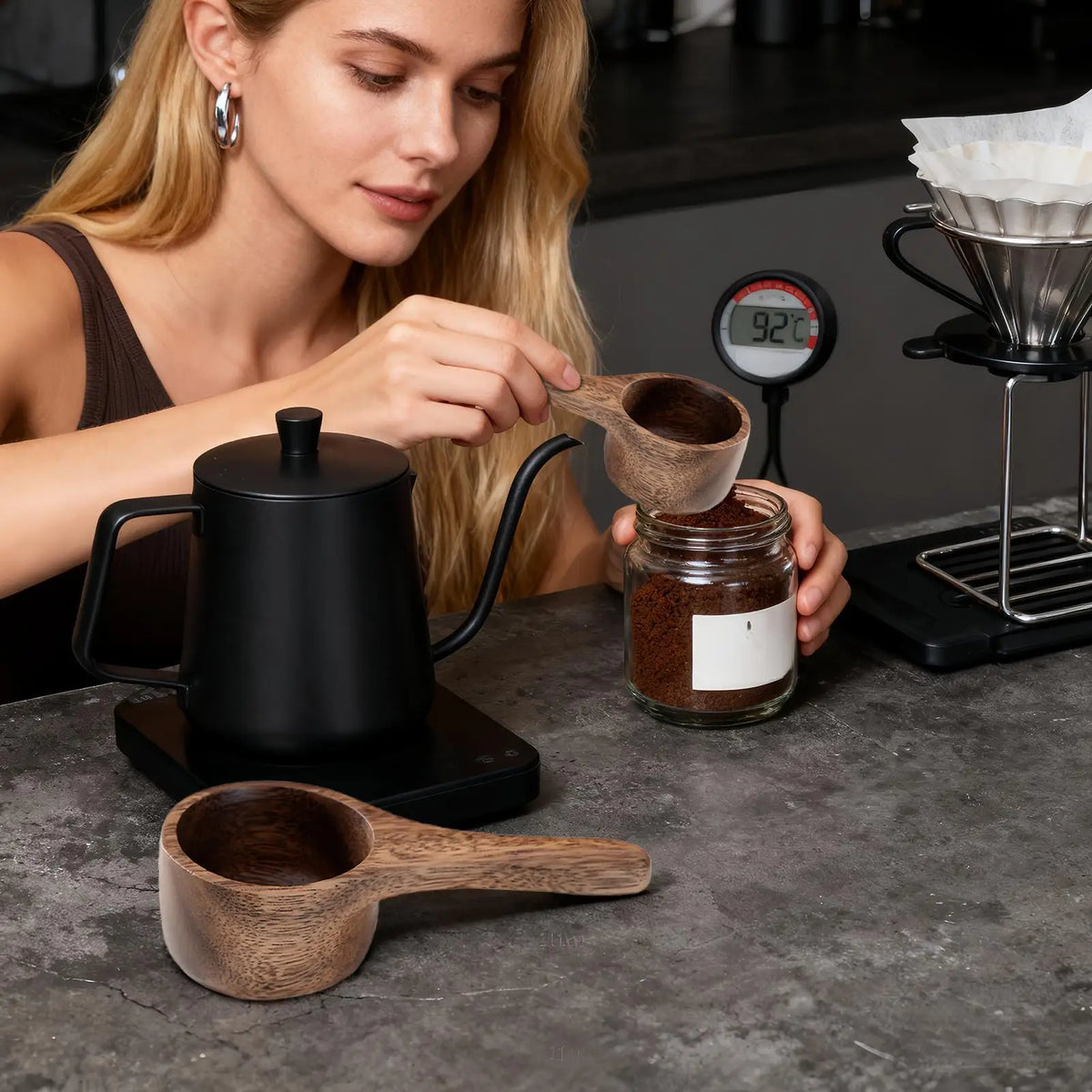 Coffee Ground Scoop Wooden Kitchen Tools Utensils Sugar Tea Flour Zpaxo