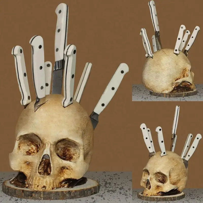 Skull Knife Holder For Kitchen Storage, Horror Kitchen Storage Head Rack Scary Party Storage Rack For Halloween Decoration Zpaxo