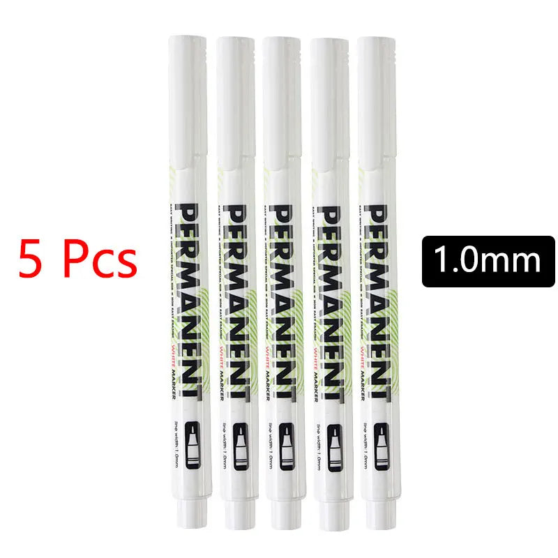5Pcs White Marker Pens Set Waterproof Permanent DIY Graffiti Pens For Tire Painting Notebook Tyre Tread Oily Environmental Pen Zpaxo 5 x 1mm
