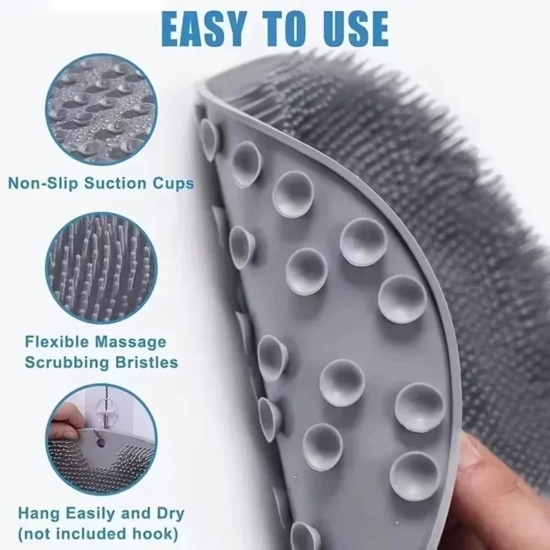 Body Shower Foot Scrubber Brush Wash The Body Cleanser Silicone Sponge Bath Massage Mat Back Brush Wall Mounted with Suction Cup Zpaxo