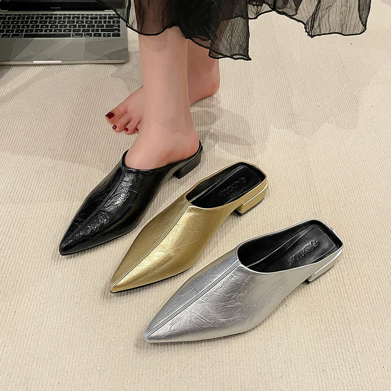 Fashion Pointed Toe Women Flats Slippers Mules Shoes 2026 Luxury Zpaxo