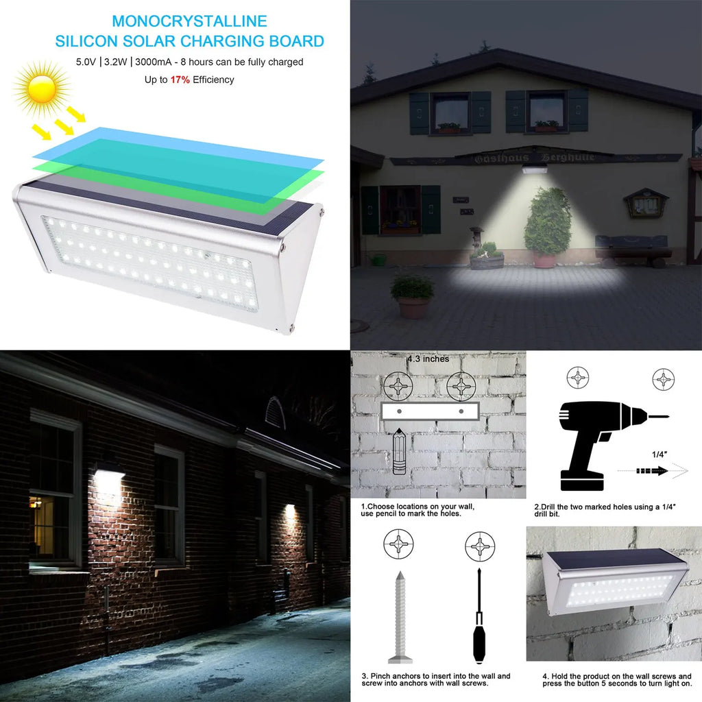 Bright 48LED Solar Light Outdoor Waterproof Motion Sensor 4 Mode Zpaxo