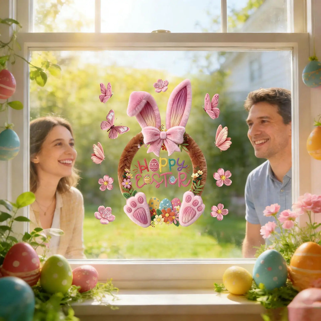 Easter Window Clings Static Decals Removable Reusable Bunny Rabbit Zpaxo