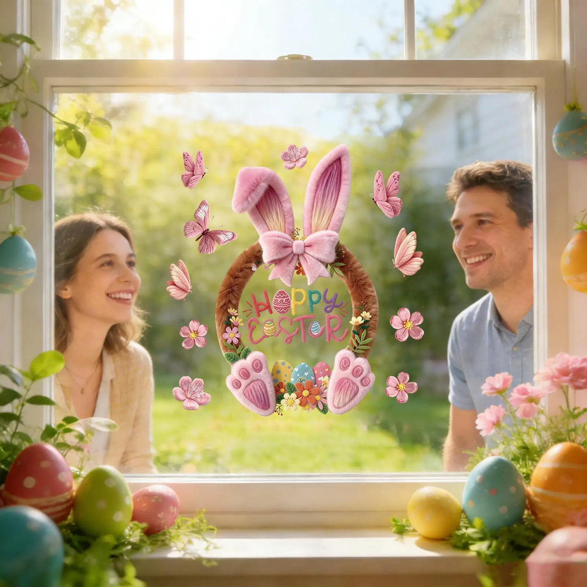 Easter Window Clings Static Decals Removable Reusable Bunny Rabbit Zpaxo