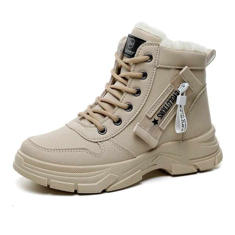 2025 New Women Snow Boots Outdoor Warm Platform Ankle Boots Women Casual High-top Shoes Women Luxury Plus Size Sneakers of Sport Zpaxo Khaki 35
