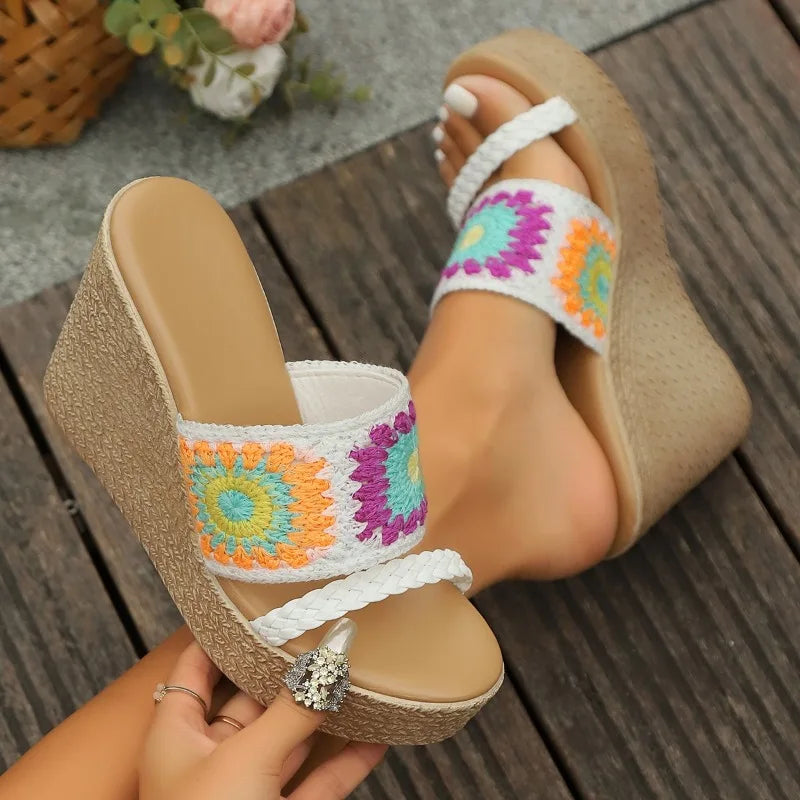 2025 Wedge Slippers Women's Sandals Summer Thick Ladies Heel Beach Zpaxo