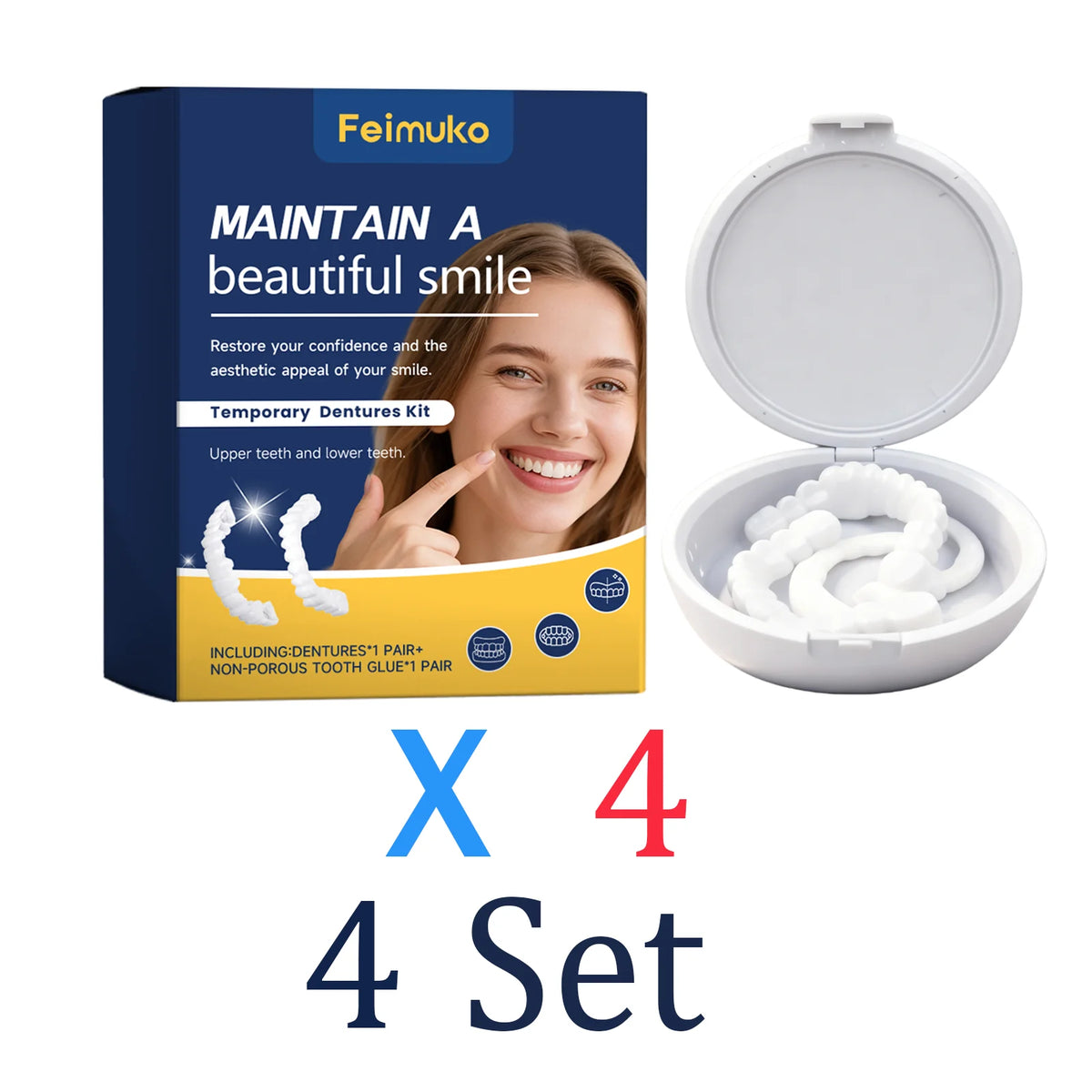 Adjustable Snap Teeth Smile Veneers Natural White Comfortable Fit Cosmetic Dentures False Teeth Beauty Care Oral Hygiene Resin Zpaxo 4 Set