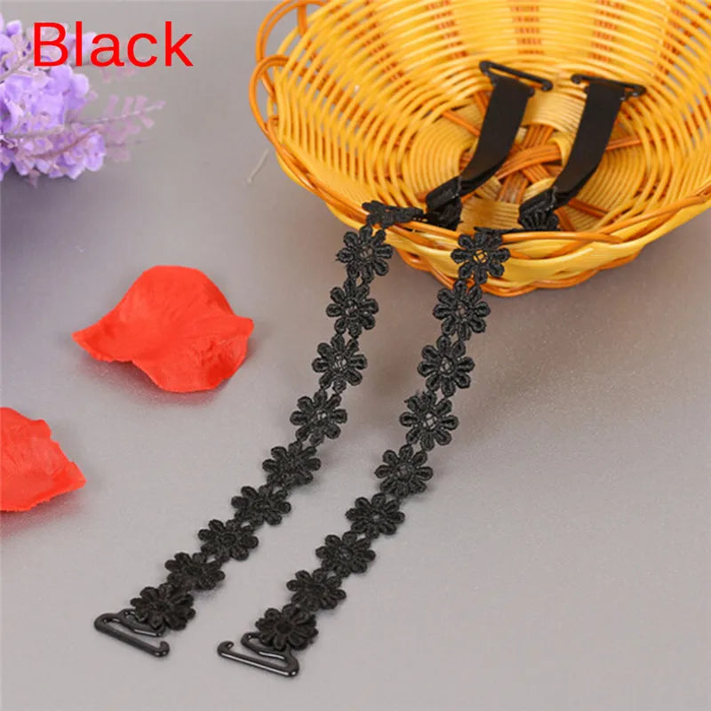 Women Elastic Bra Strap Accessories Floral Lace Anti-slip Adjustable Zpaxo black