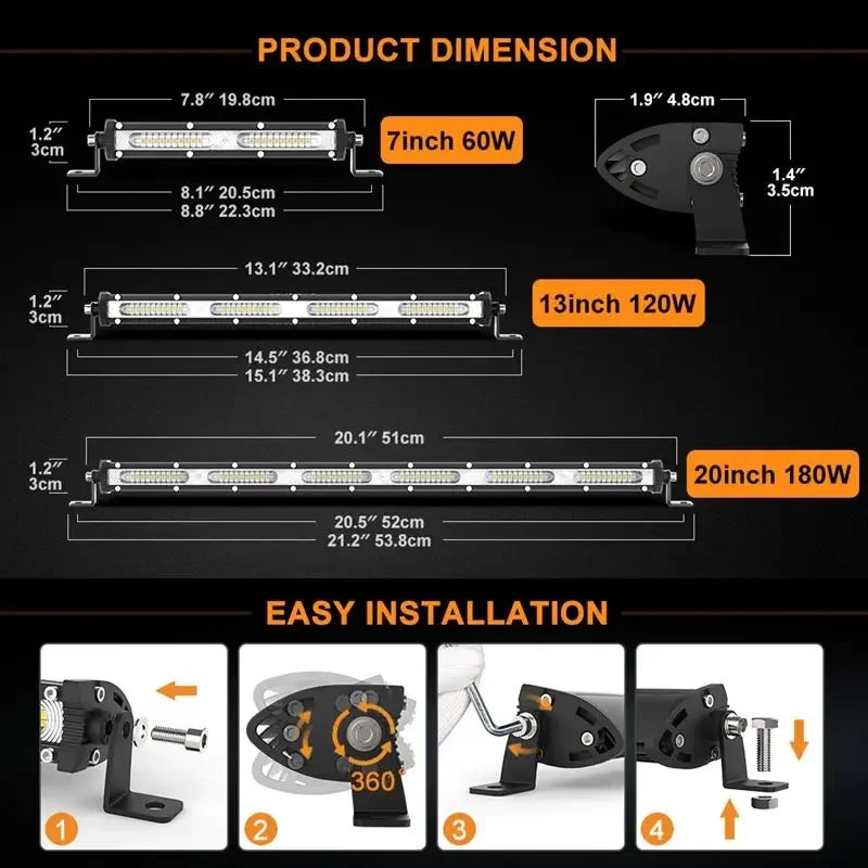 LED Work Light Ultra-thin Single Row Bar Suitable Off-road 4X4 Je-ep Zpaxo