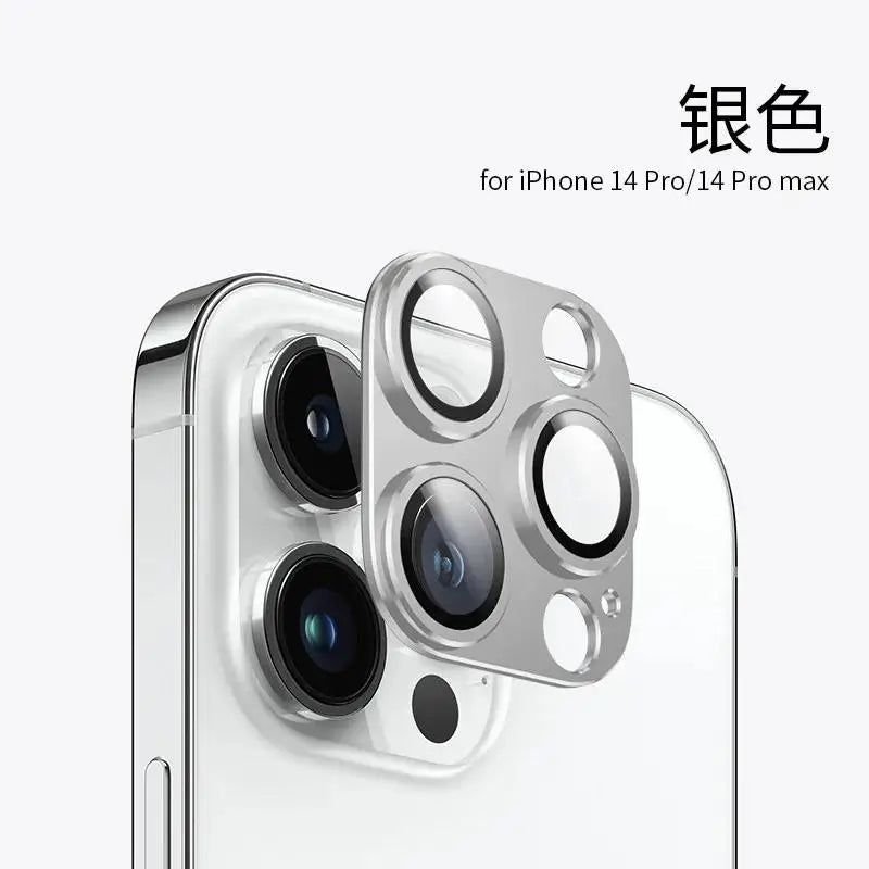 9999D Metal Tempered Glass Full Coverage Camera Lens Protector for iPhone 16 Pro Max 15 Pro 14 Plus Black Protection Accessories Zpaxo Silvery For iPhone 14