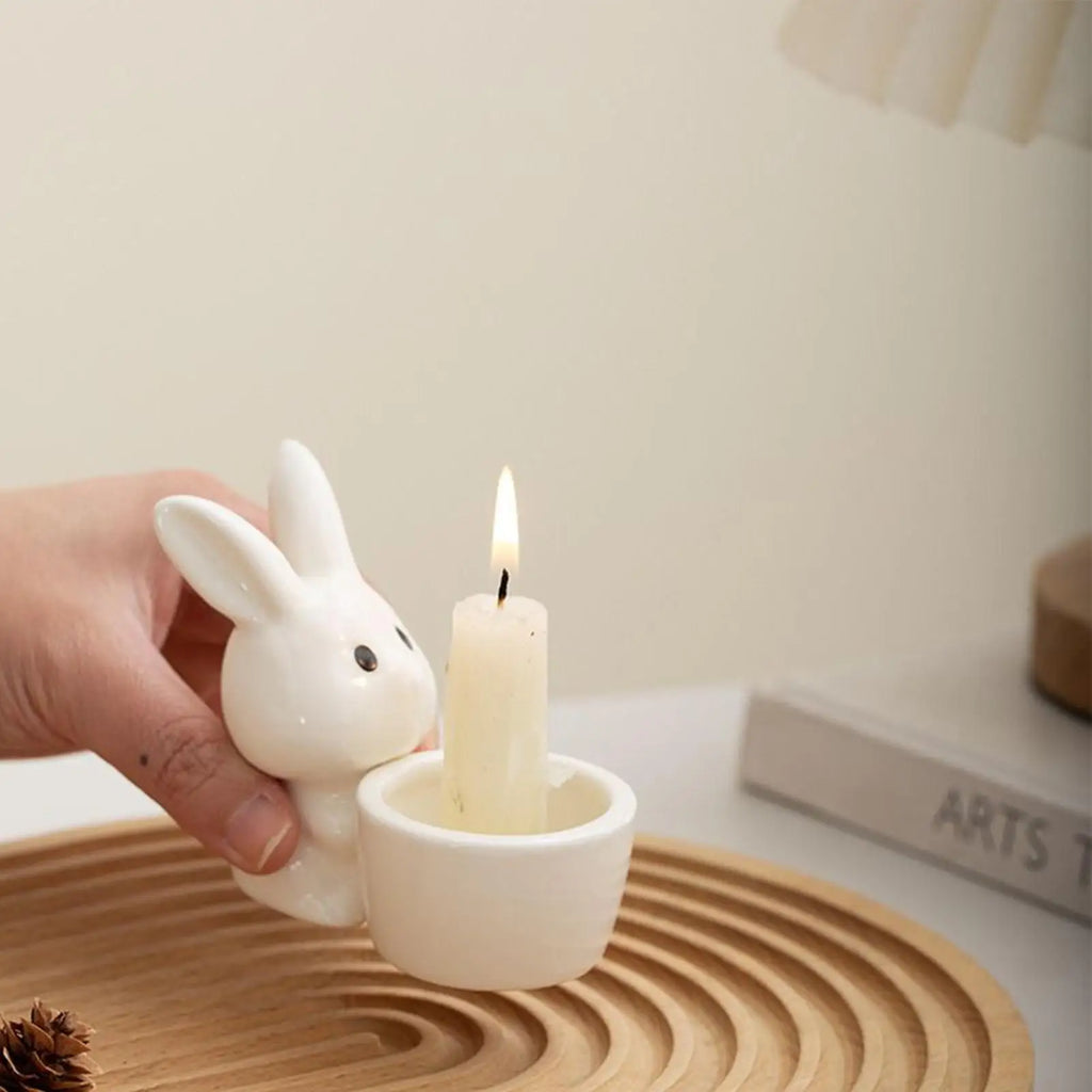 Bunny Candleholder White Cute Easter Egg Stand Decor Banquet Zpaxo