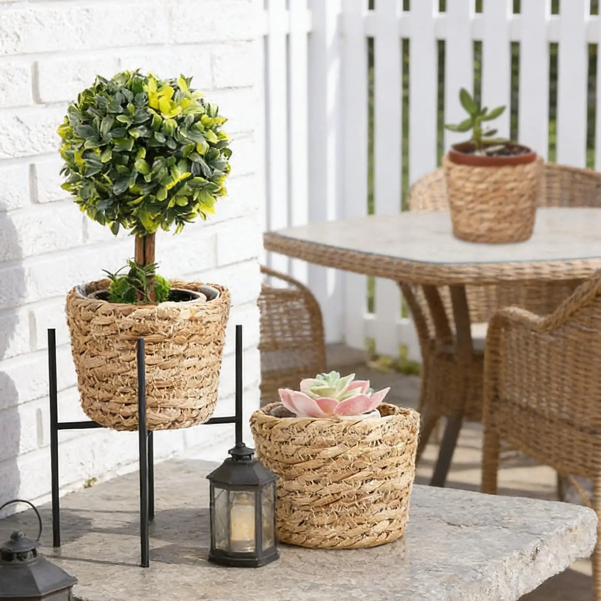 Basket Planter 3 Pieces Leak-Proof with Waterproof Lining Outdoor Basket Planter for Patio Porch Front Porch Outdoor Display Zpaxo