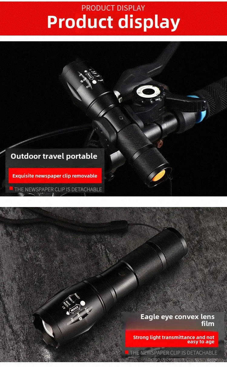 Explosive T6 Strong Light Long Distance Flashlight LED Telescopic Zpaxo