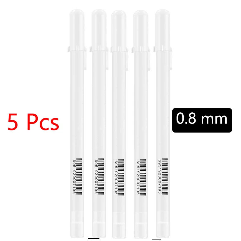 5Pcs White Marker Pens Set Waterproof Permanent DIY Graffiti Pens For Tire Painting Notebook Tyre Tread Oily Environmental Pen Zpaxo 5 x 0.8mm