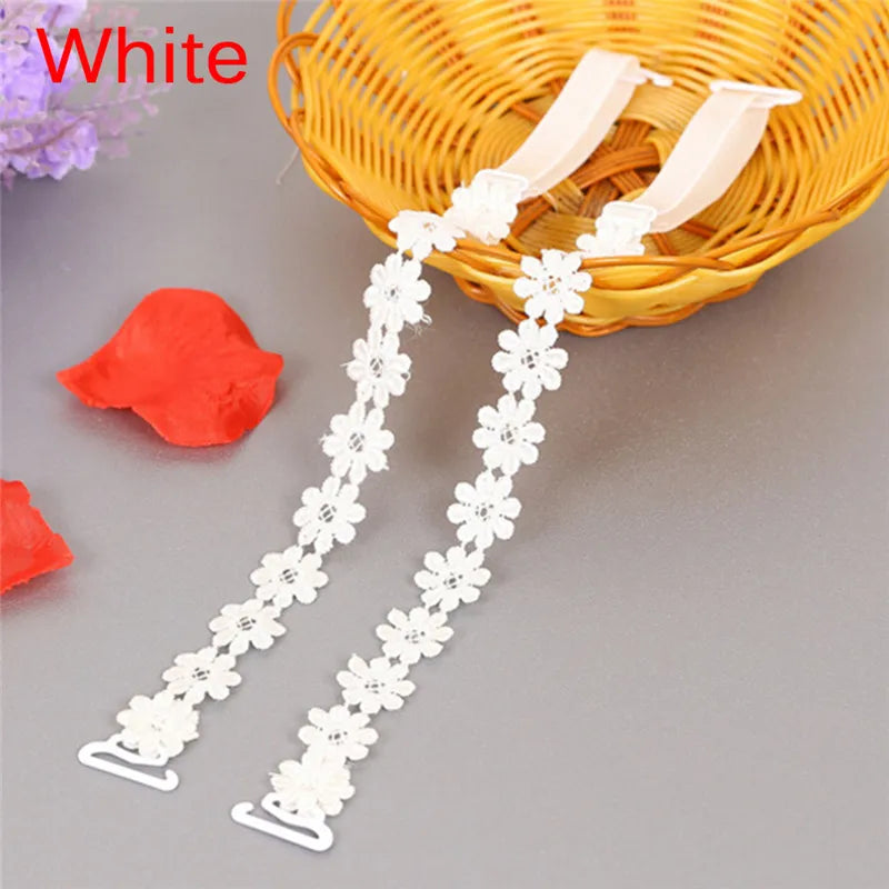 Women Elastic Bra Strap Accessories Floral Lace Anti-slip Adjustable Zpaxo white
