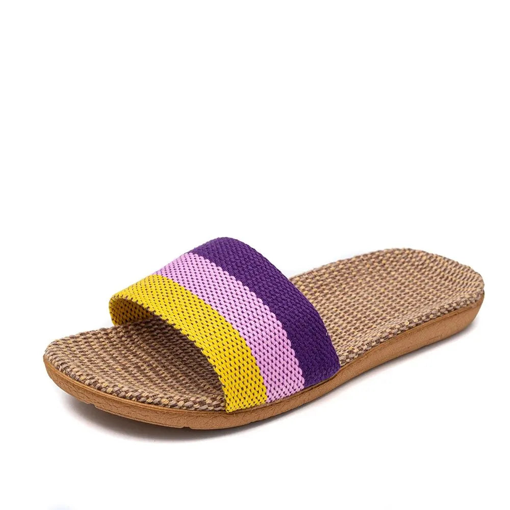 Summer Linen Women's Slippers Flat Sandals Home EVA Lightweight Shoes Zpaxo Purple 44-45